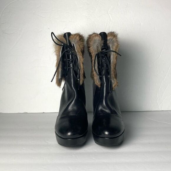 Rudsak Fur Trim Leather Wedge Heels EUR Size 39 US 8.5? - Picture 7 of 12